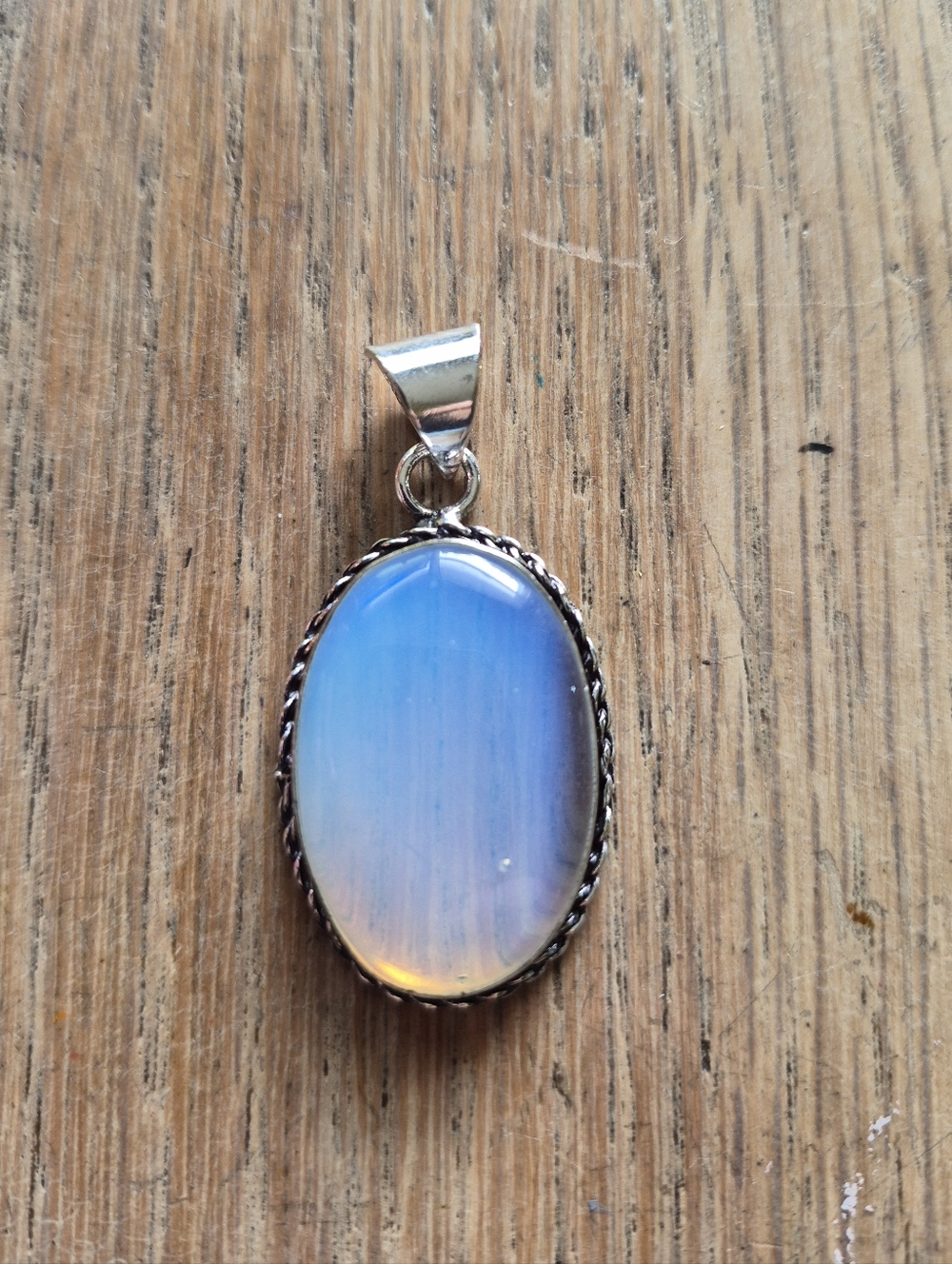 Sterling Silver Opalite Oval Pendant in Blue
